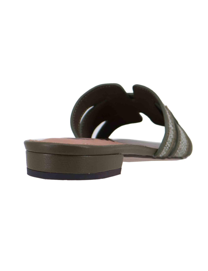 Sandali flat donna Holly in pelle e rafia verde 760Z69VK 025 Bibi Lou 