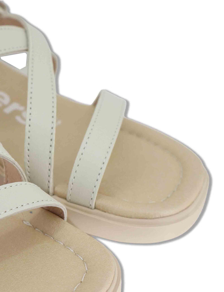 Sandali slingback donna in pelle off white con tacco medio e sottopiede soft D-2303 100 Wonders 