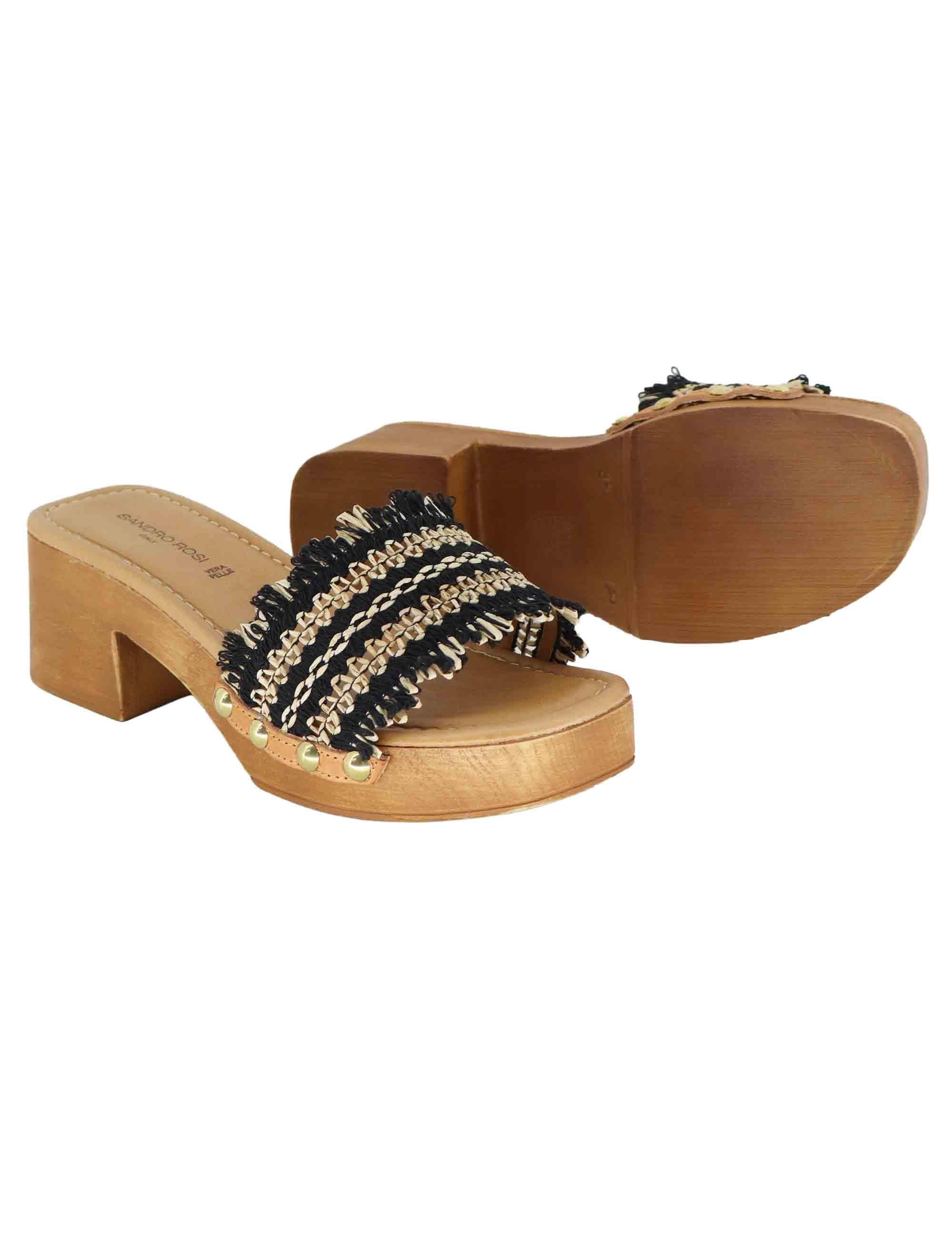 Sandali donna in rafia intrecciata beige con tacco in legno SR9234 001 Sandro Rosi 