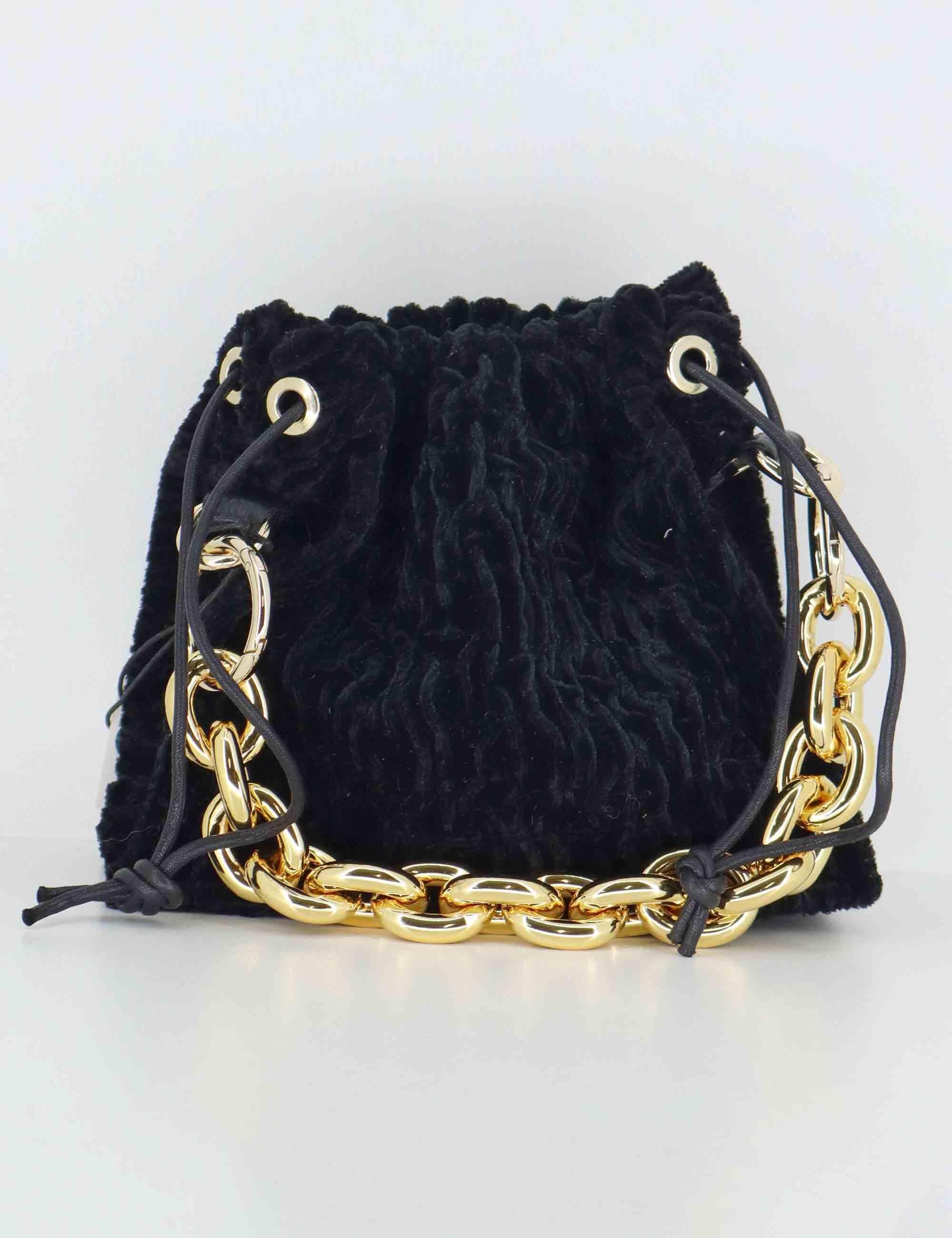 Mini Bag in Ciniglia Nera con Catena Oro – Collezione BON BON CRI CRI N