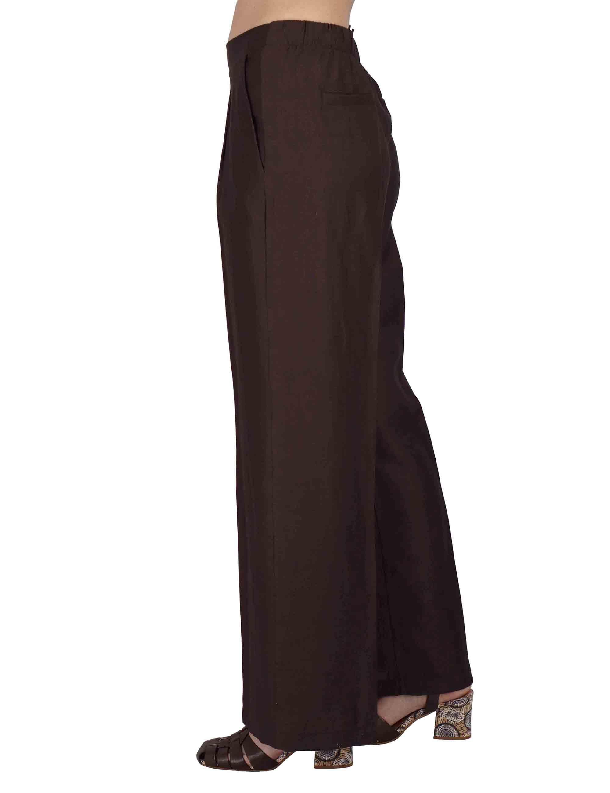 Pantaloni donna Elastic Waist Trousers in lino marrone con elastico in vita JABPN0001-F1369-1254 8140 Justmine 