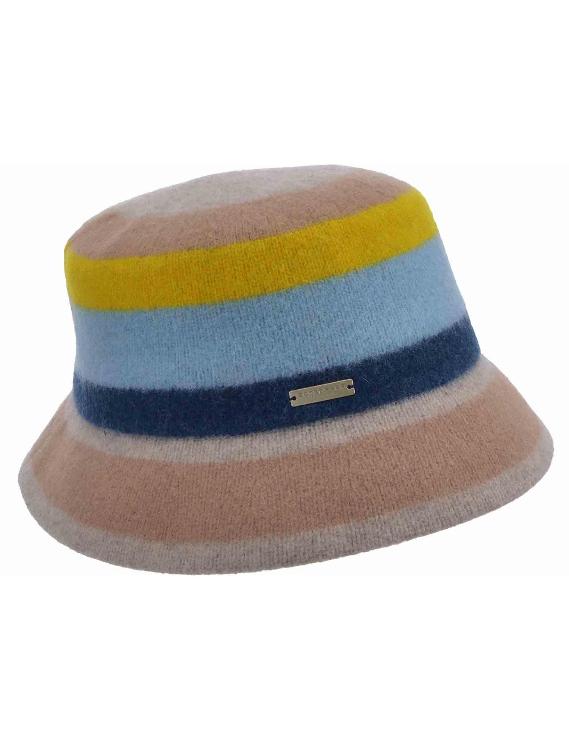 Cappelli donna modello pescatore in lana a righe beige 019852-00000 9458 Seeberger Est 1890 