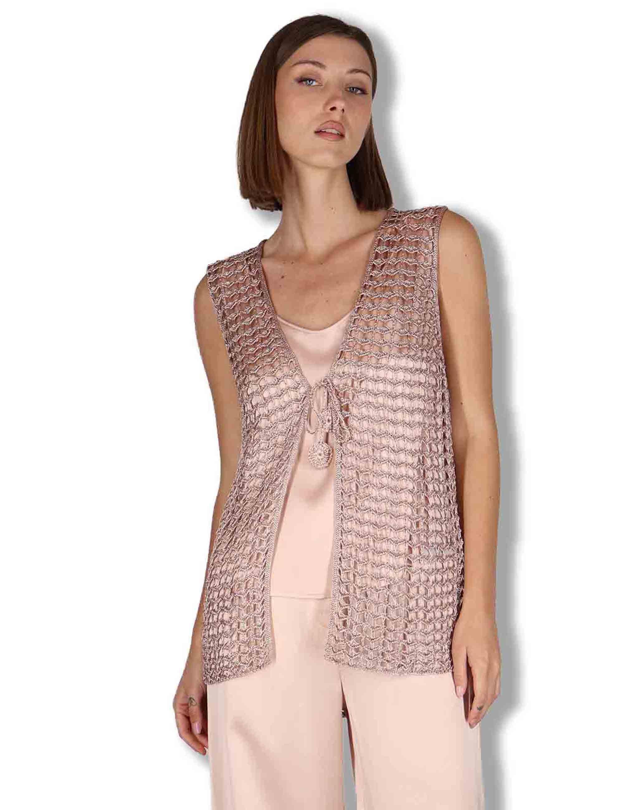 Gilet donna Metallic Lurex in cotone rosa e oro con nappine JE113078213 90008 Maliparmi 
