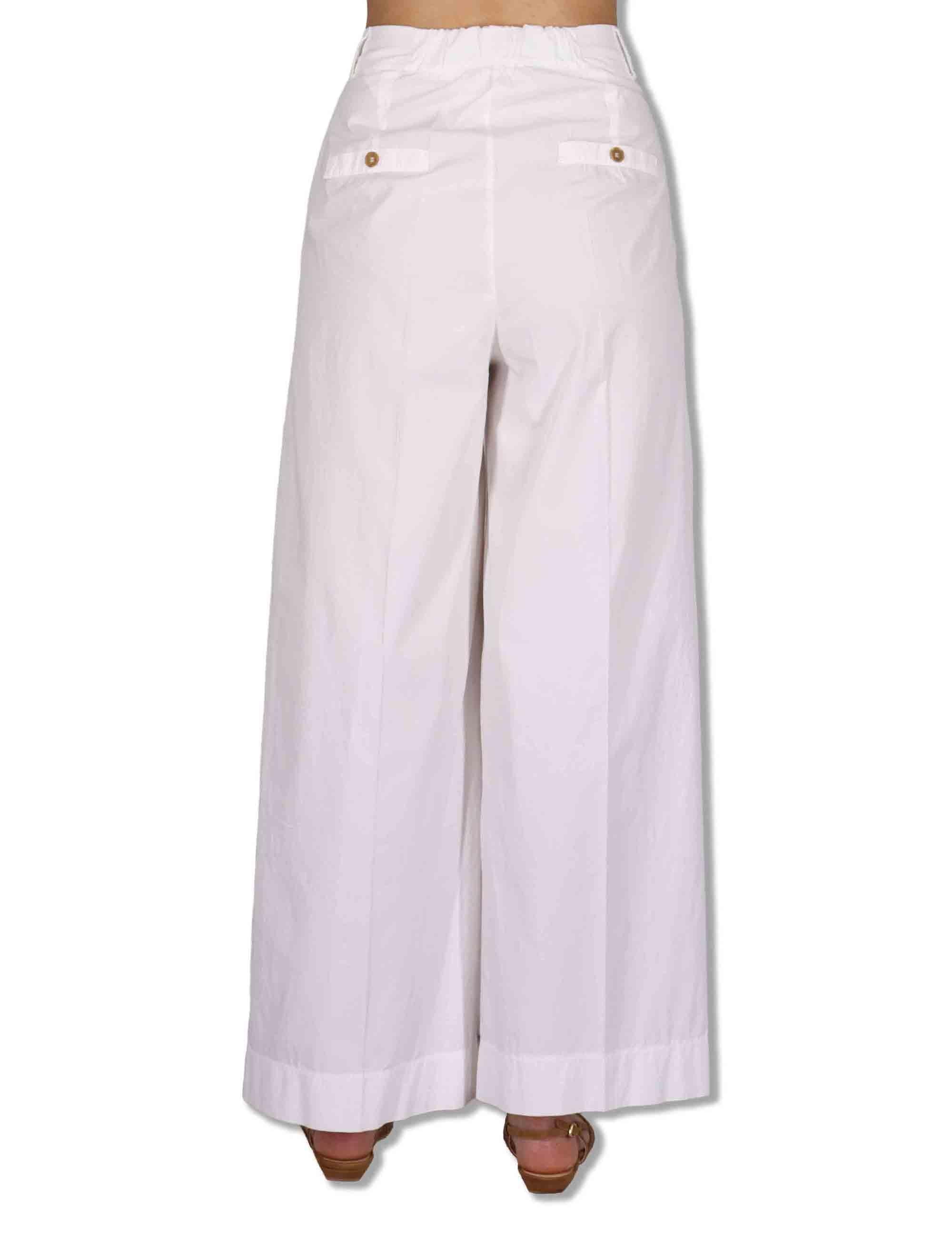 Pantaloni donna in cotone stretch off white a gamba larga PILEA OVO_WHITE TreBarraBi 