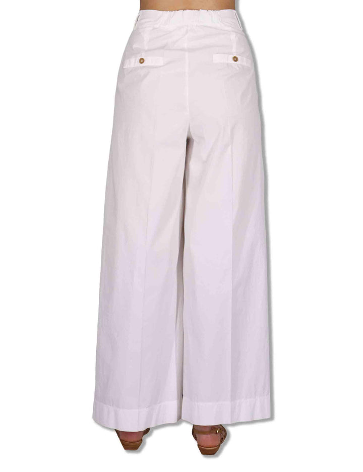 Pantaloni donna in cotone stretch off white a gamba larga PILEA OVO_WHITE TreBarraBi 