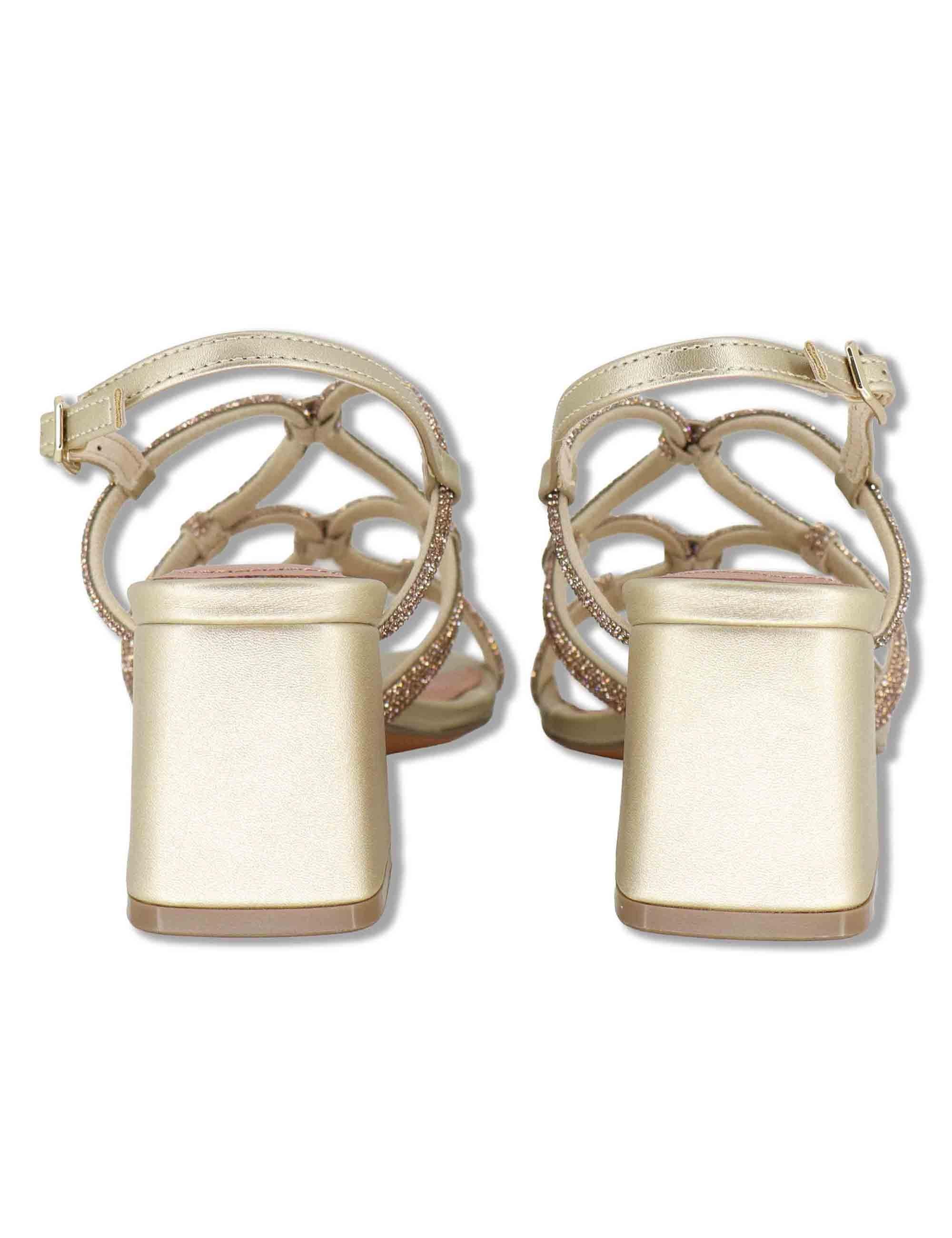 Sandali donna in pelle oro con strass e tacco medio Quail 958Z00HG 04-ORO Bibi Lou 