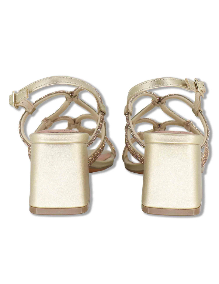 Sandali donna in pelle oro con strass e tacco medio Quail 958Z00HG 04-ORO Bibi Lou 