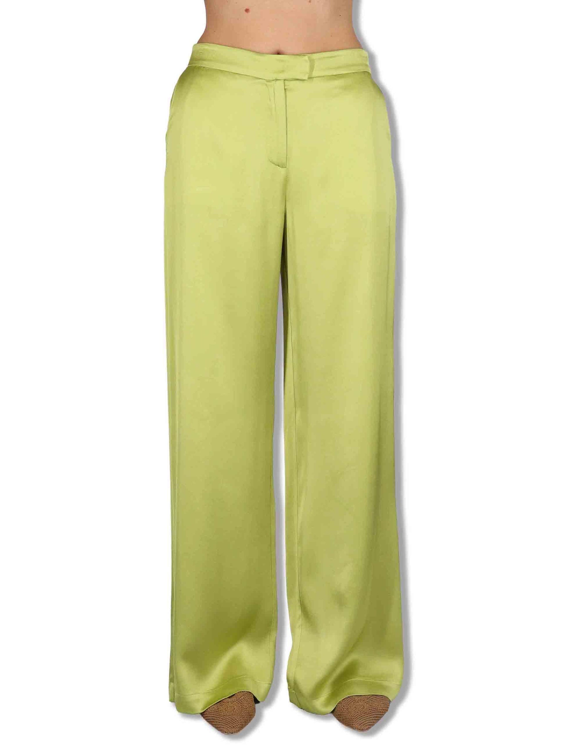 Pantaloni donna Shiny Cady in viscosa verde con gamba larga JH807550631 60109 Maliparmi 
