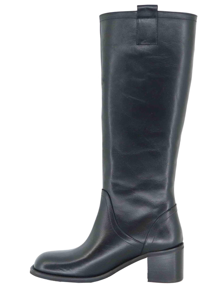 Stivali donna a tubo in pelle nera con tacco medio D306 001 Les Venues 