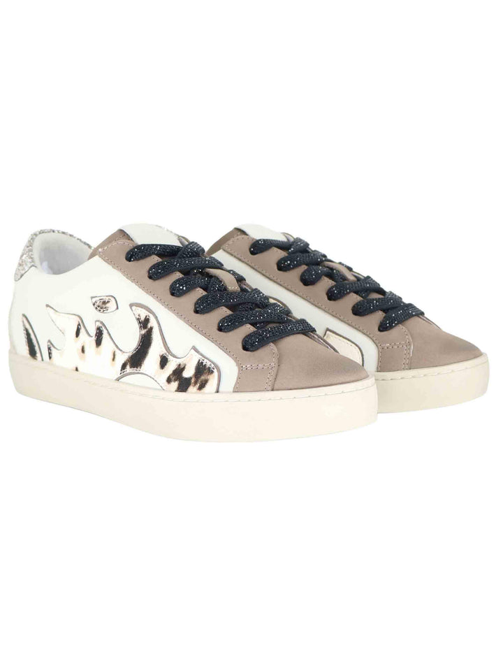 Sneakers donna in pelle off white con logo animalier D0196S10 95 Gamin 
