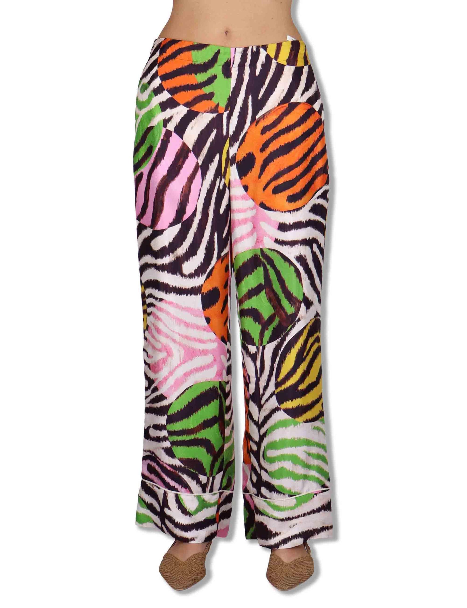 Pantaloni donna Collection Print in seta bianca a fantasia JH807631027 B1141 Maliparmi 