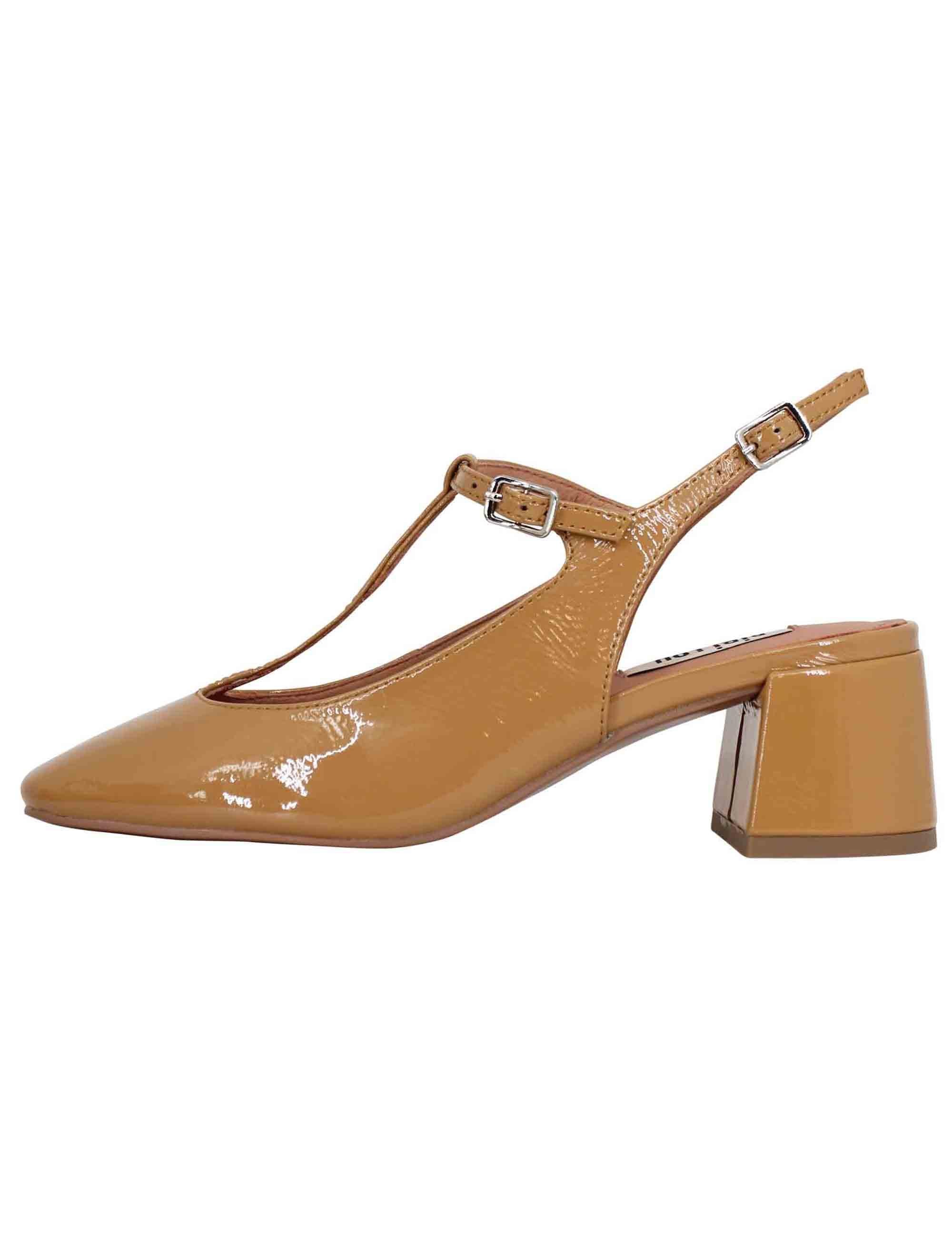 Decollete slingback donna in vernice cammello con doppio cinturino Mignon 683Z21VK 025 Bibi Lou 