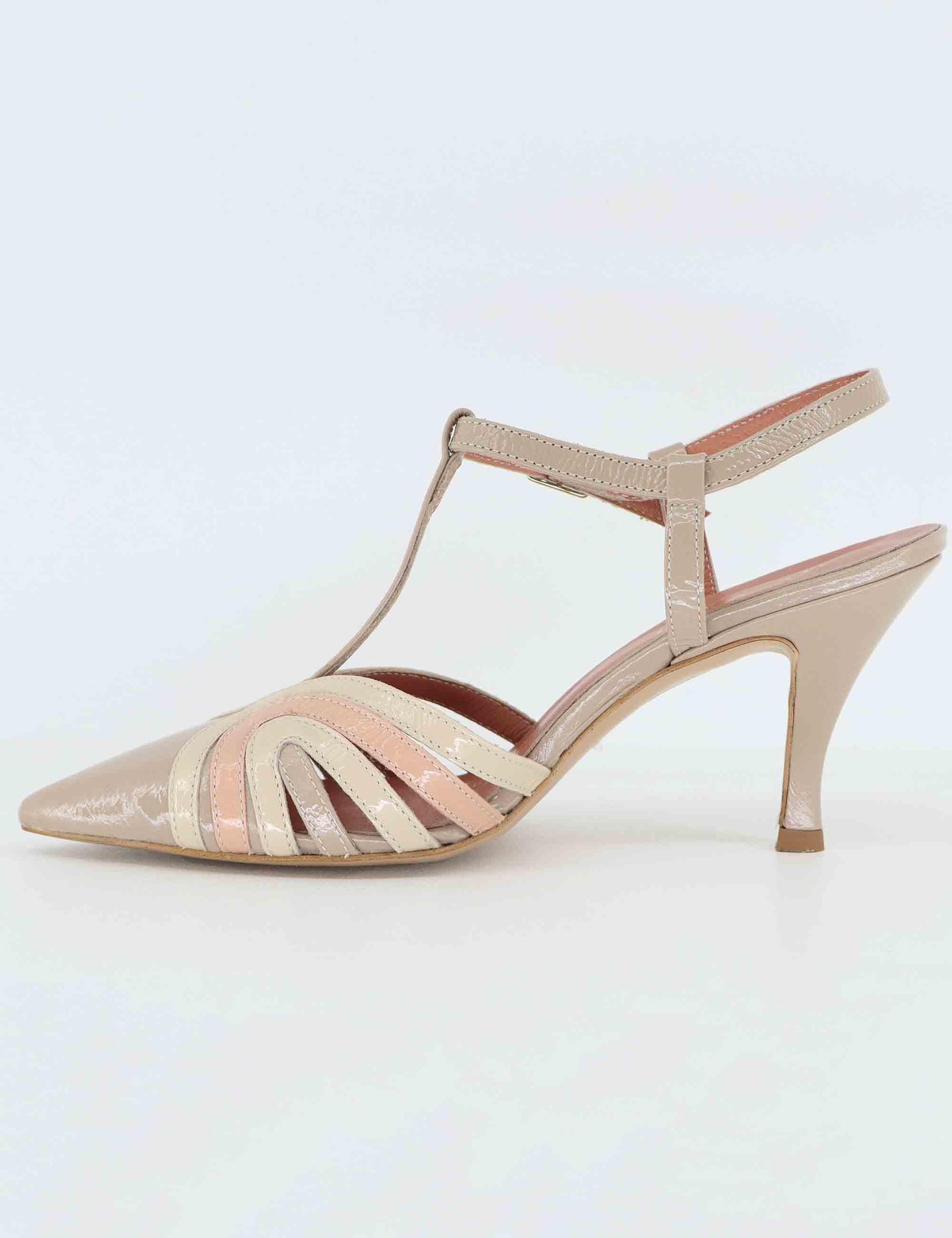 Slingback donna in vernice beige tacco alto 8745R 023 Les Venues 