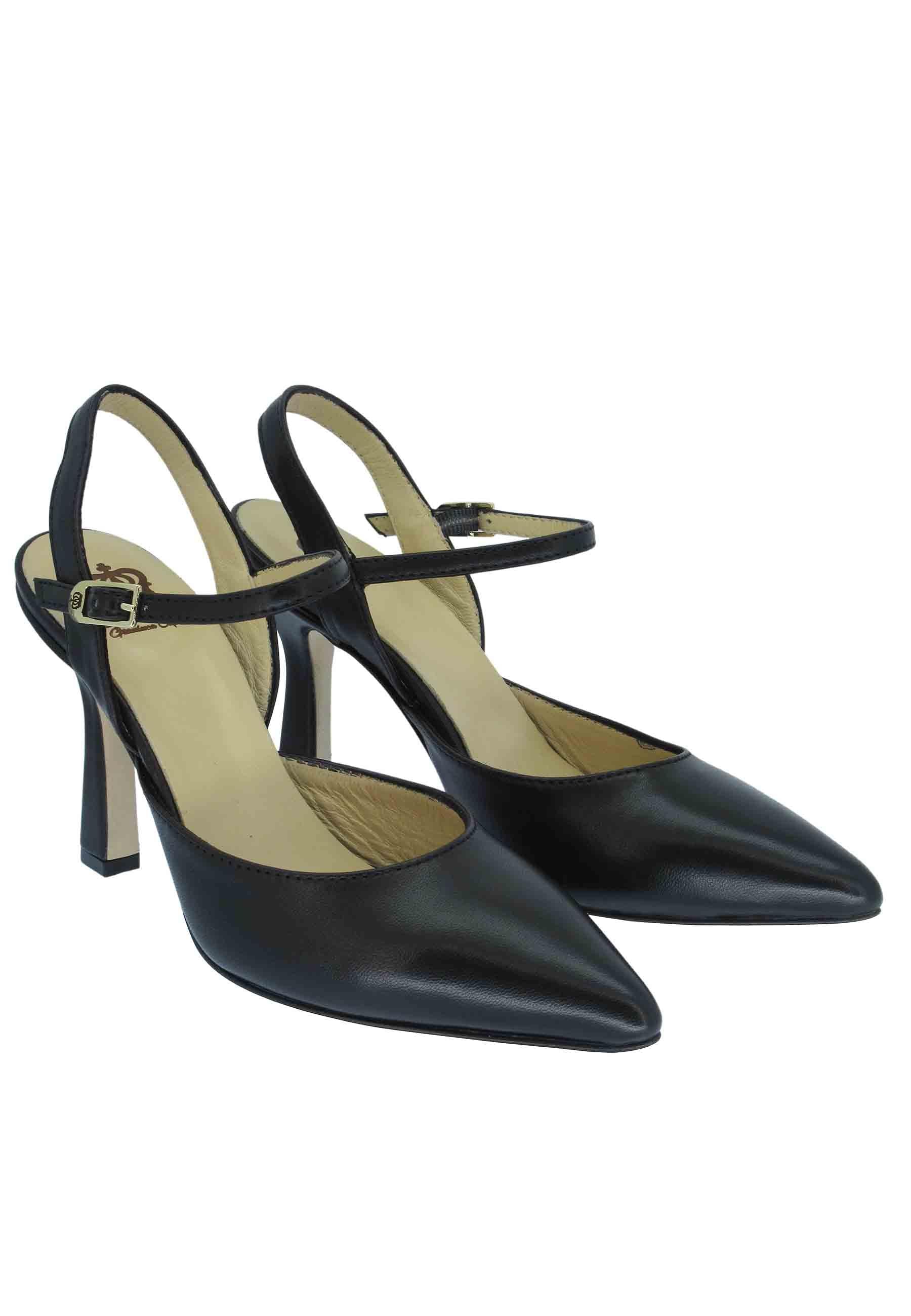 Sandali donna pelle nera tacco alto con cinturini DE1236 001 L'Arianna 