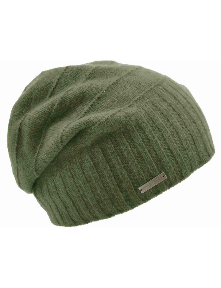 Cappelli donna in lana verde con bordo a coste e strisce lucide 019855-00000 54 Seeberger Est 1890 