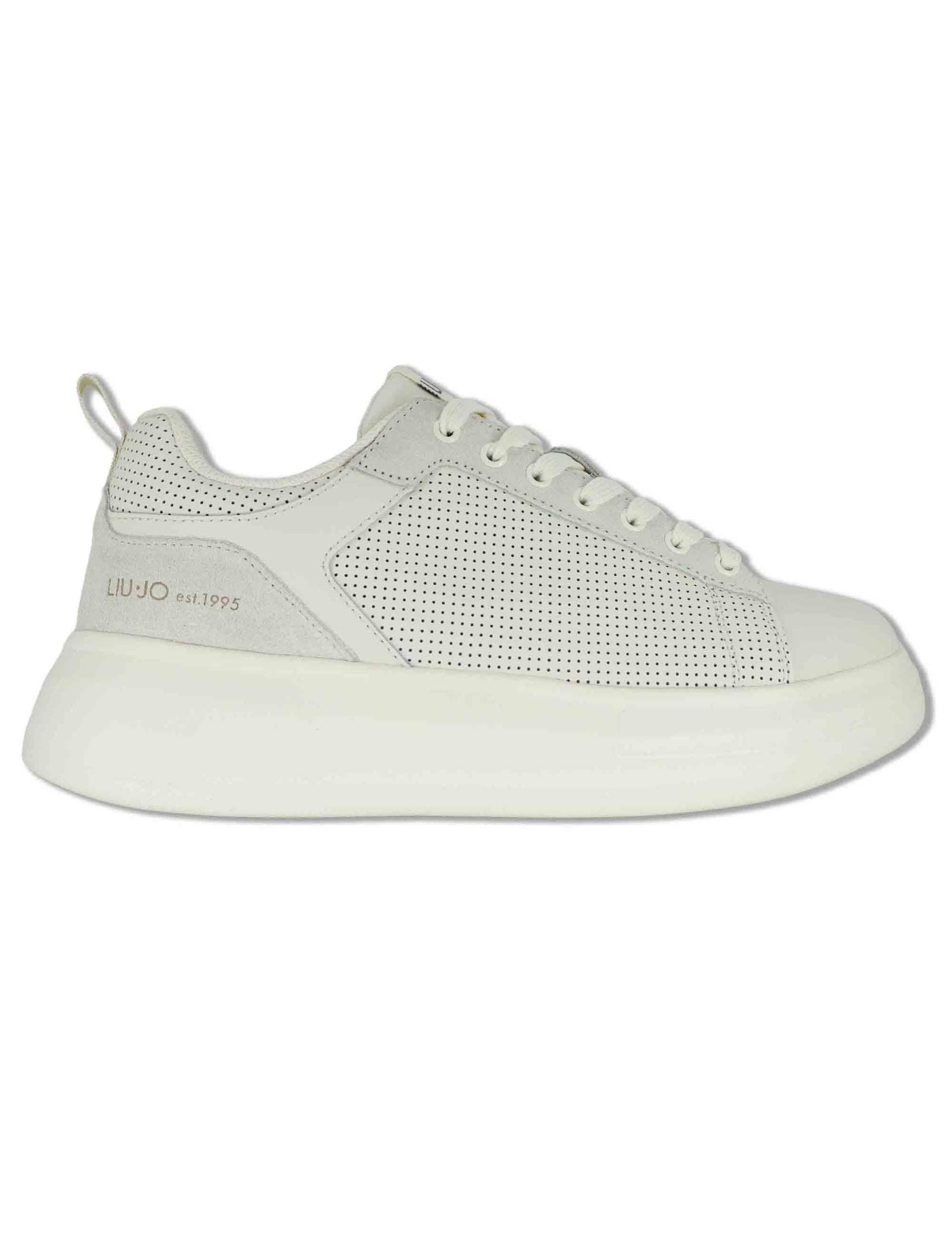 Sneakers uomo in pelle e tessuto off white con suola alta in gomma BIG 05 MILK Liu-Jo 