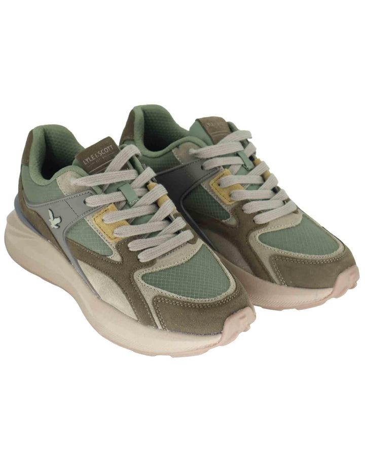 Sneakers uomo in pelle verde con riporti in contrasto e logo laterale GRADY005 364 Lyle & Scott 