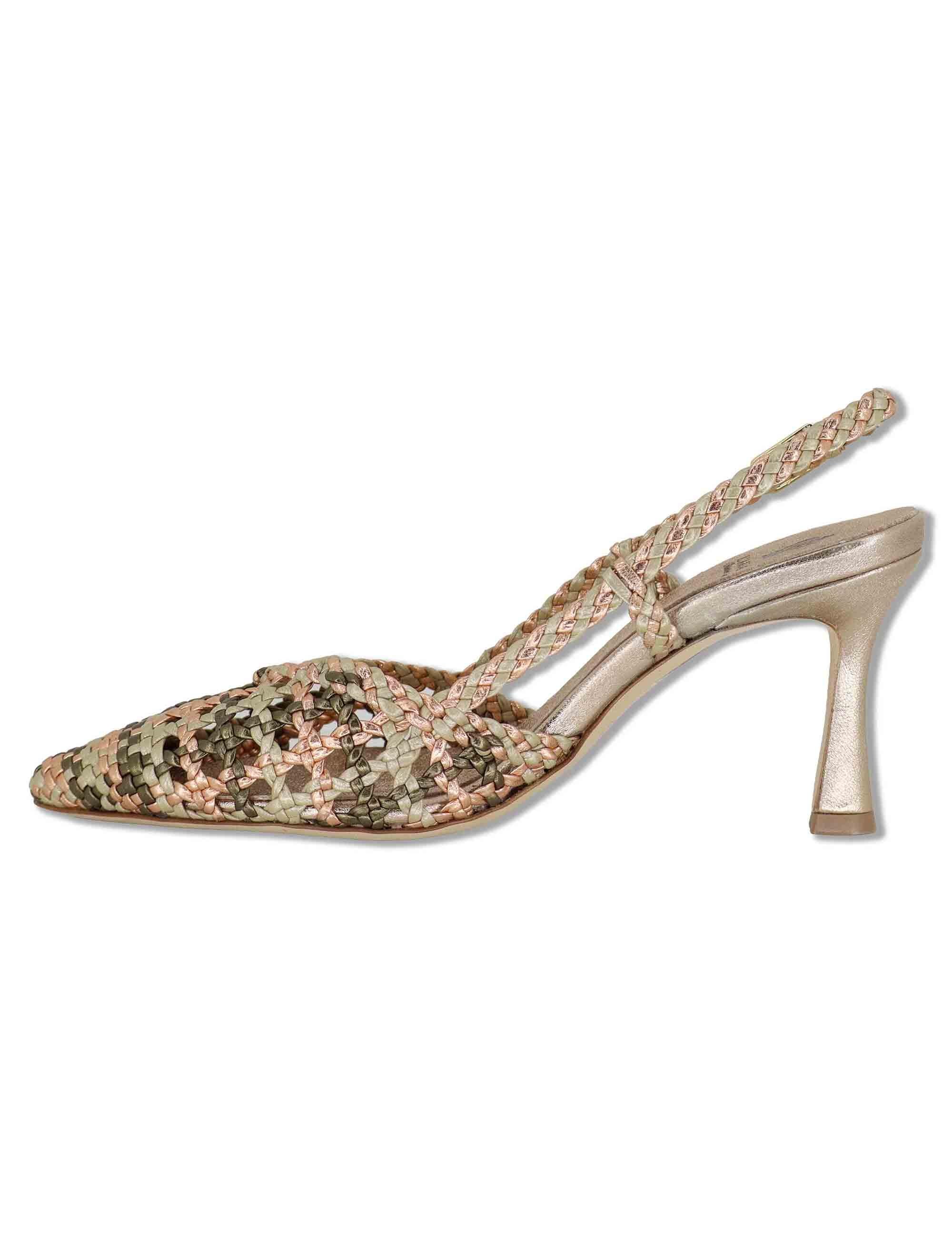 Sandali donna in pelle intrecciata oro con punta chiusa e tacco alto CH1767/RT CV400 L'Arianna 