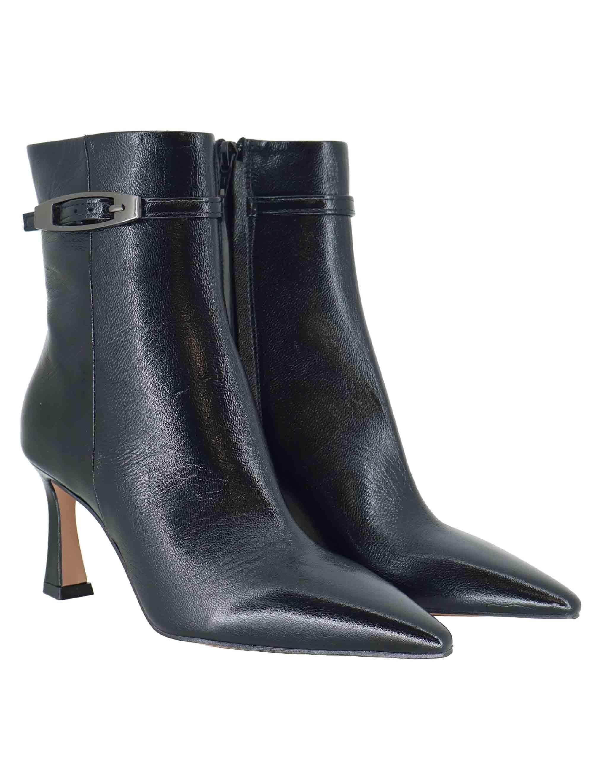 Stivaletti donna in pelle nera con tacco alto e punta a punta R787 001 Bianca Di 
