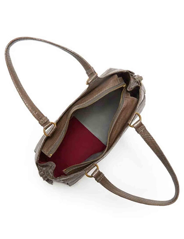 Borse Shopping donna Exotic Stripes in pelle taupe con doppi manici e nappine BH030301556 12003 Maliparmi 