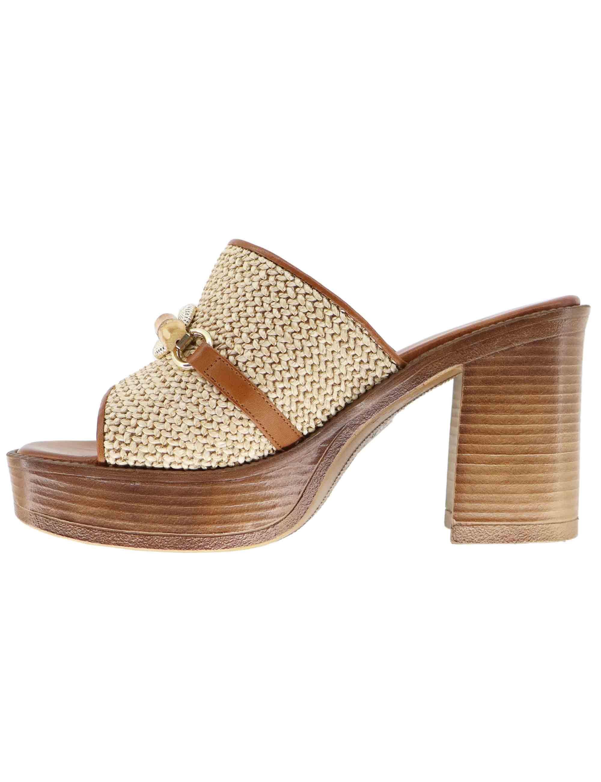 Sandali donna in pelle cuoio e rafia con tacco alto U41005515284 551 Tsakiris Mallas 