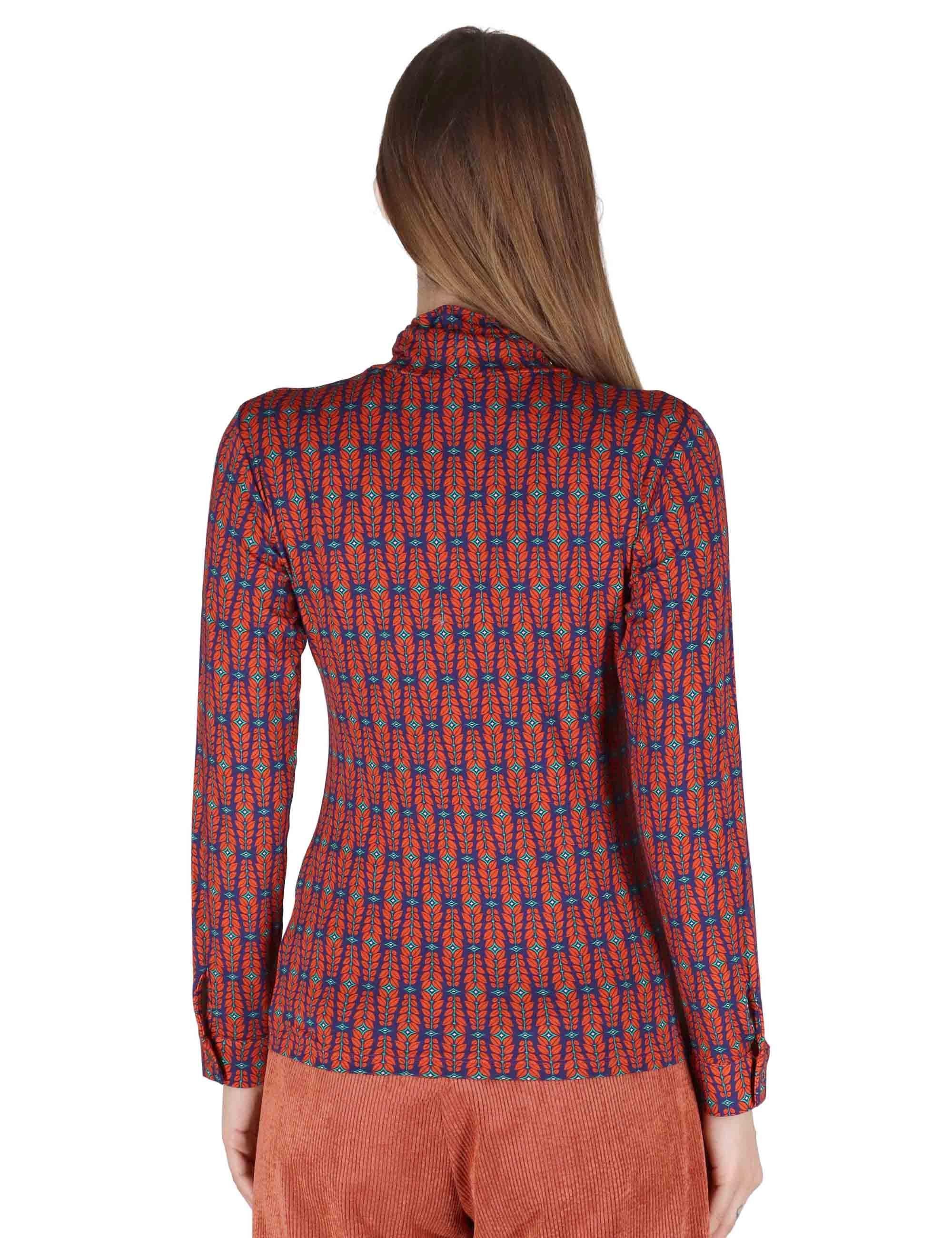 Camicie donna in jersey blu a fantasia a maniche lunghe e collo alto JABMJ0025-F1045 5020 Justmine 