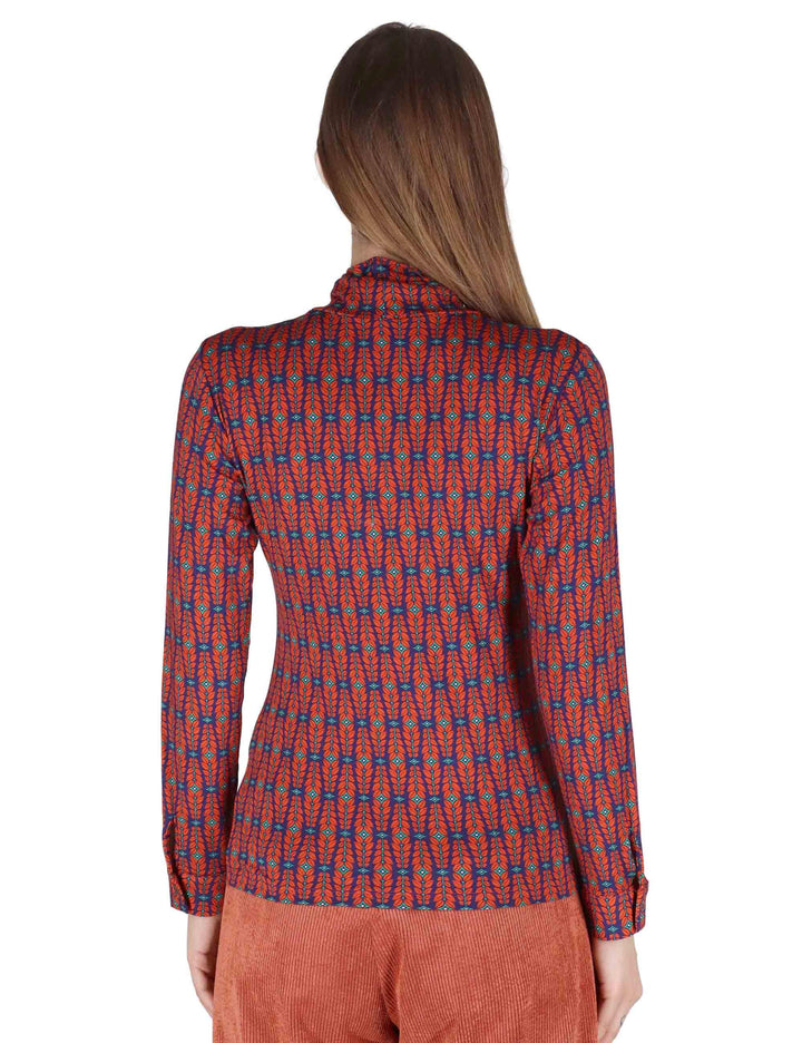 Camicie donna in jersey blu a fantasia a maniche lunghe e collo alto JABMJ0025-F1045 5020 Justmine 