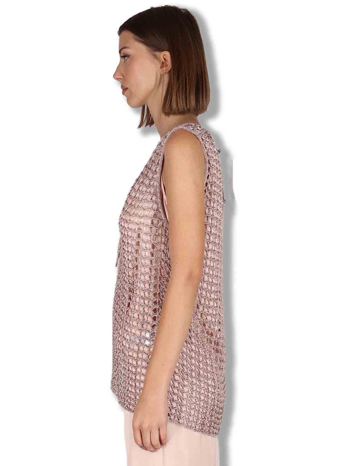 Gilet donna Metallic Lurex in cotone rosa e oro con nappine JE113078213 90008 Maliparmi 