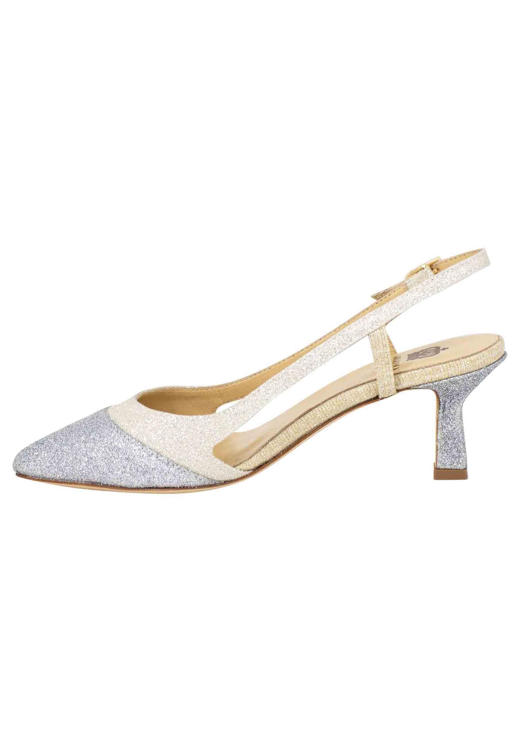 Decollete slingback donna in tessuto argento e oro CH1603/RT 604 L'Arianna 