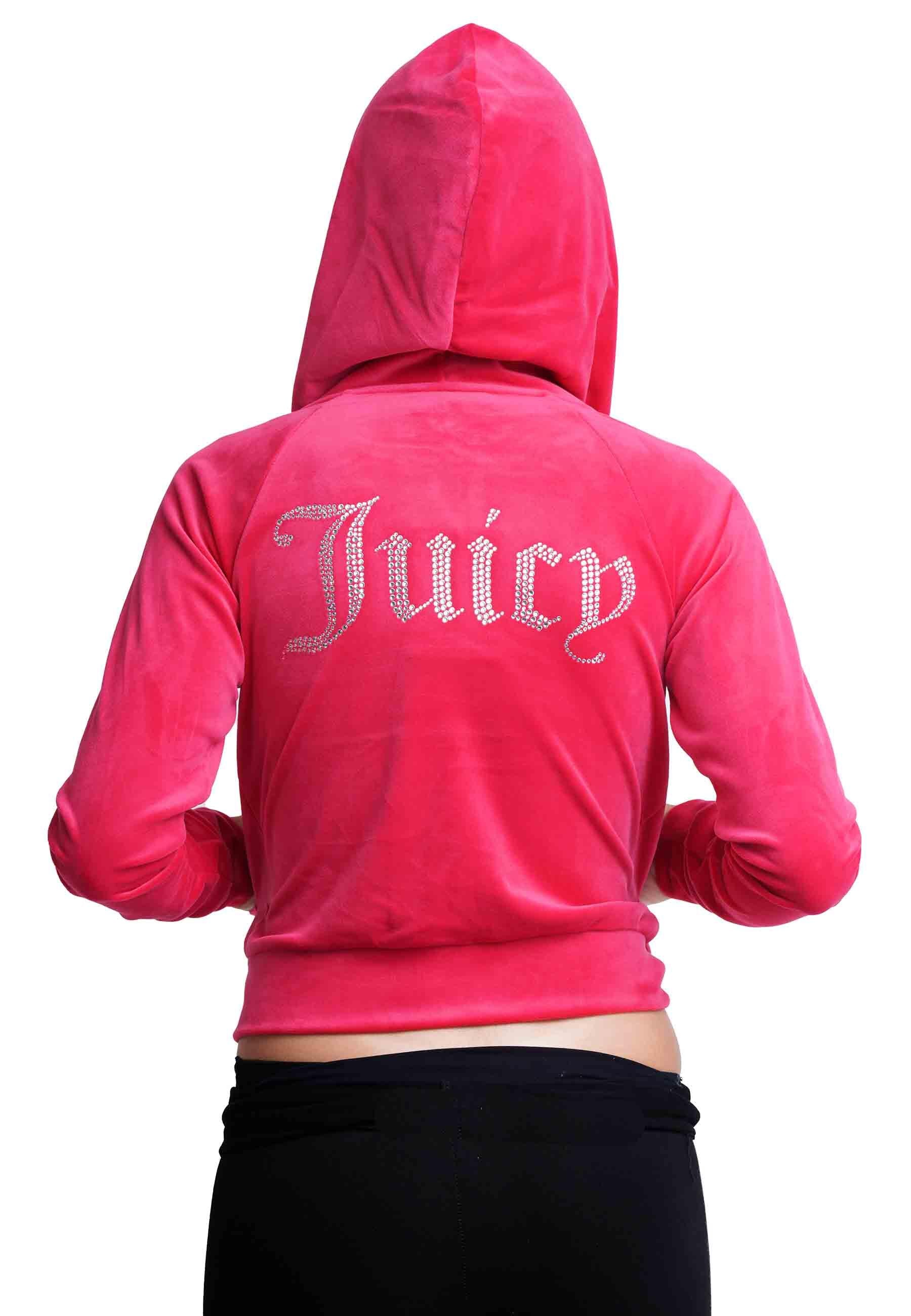 Felpa donna Diamond in velluto fuxia con cappuccio e strass VIJH70194WPF J19 Juicy Couture 