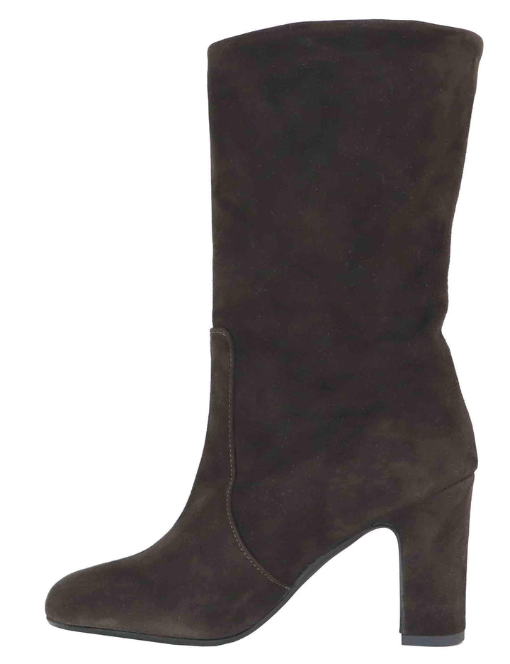 Stivaletti donna in camoscio marrone a tubo con tacco alto 3350 014 Les Venues 
