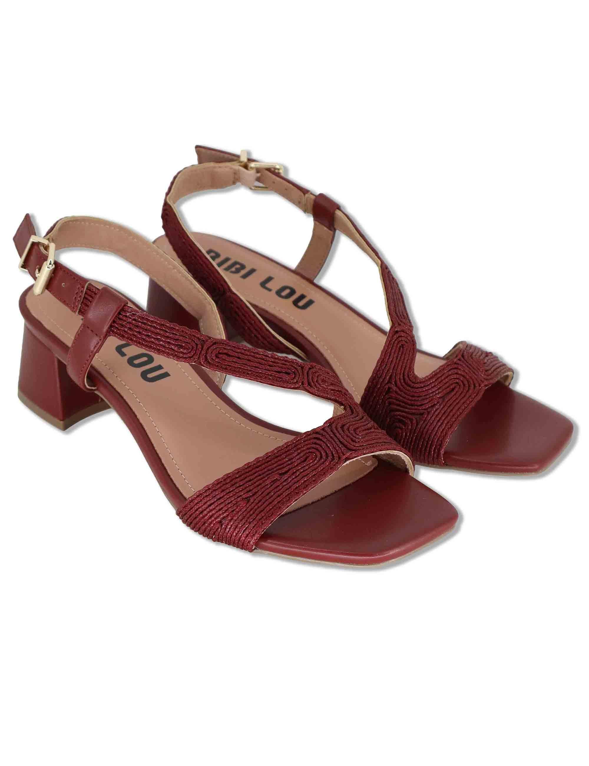 Sandali donna slingback in pelle e tessuto bordeaux con tacco medio Lipe 872Z94HG 40-BURGUND Bibi Lou 