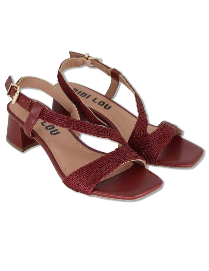 Sandali donna slingback in pelle e tessuto bordeaux con tacco medio Lipe 872Z94HG 40-BURGUND Bibi Lou 