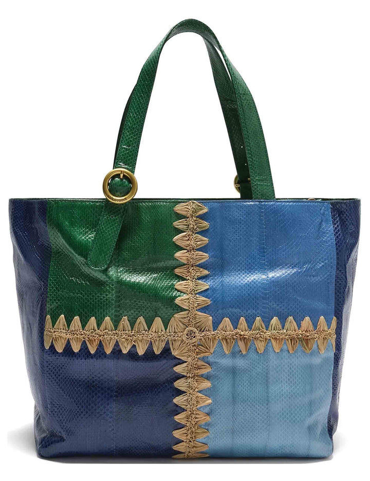 Borse donna Patchwork Thread in pelle azzurra con doppi manici BH030501563 A8188 Maliparmi 