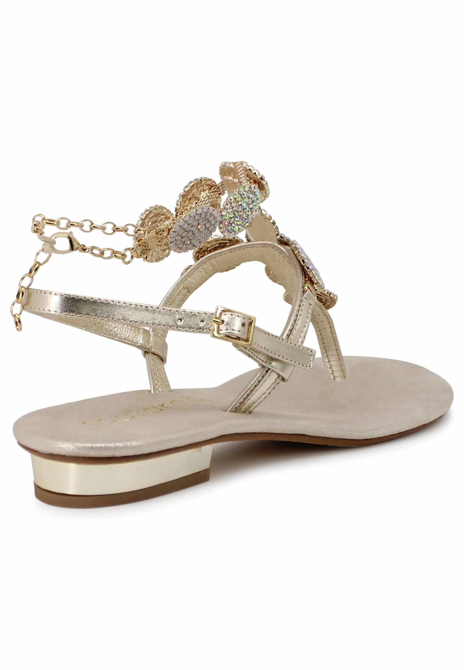Sandali donna infradito gioiello in pelle platino con tacco basso argento SP9016 600 Spatarella 