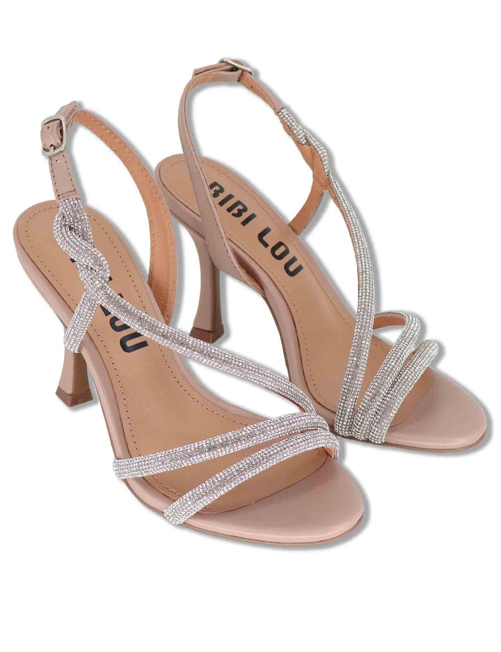 Sandali donna slingback in pelle nude con strass argento e tacco alto Circe 516Z10VK 47-NUDE Bibi Lou 