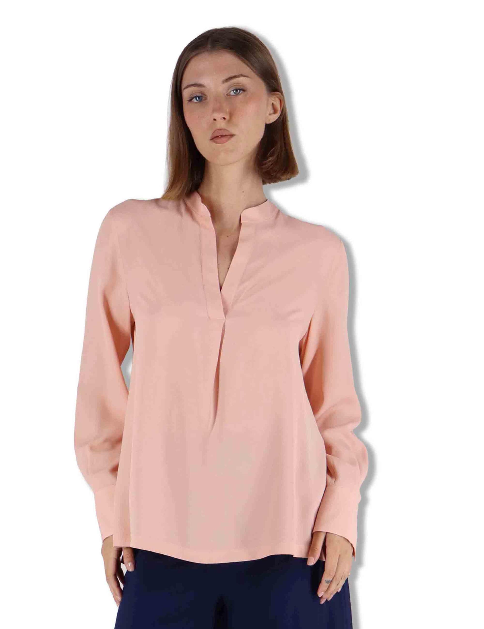 Camicie donna Fluid Crepe in misto seta rosa con maniche lunghe JM103350672 32001 Maliparmi 
