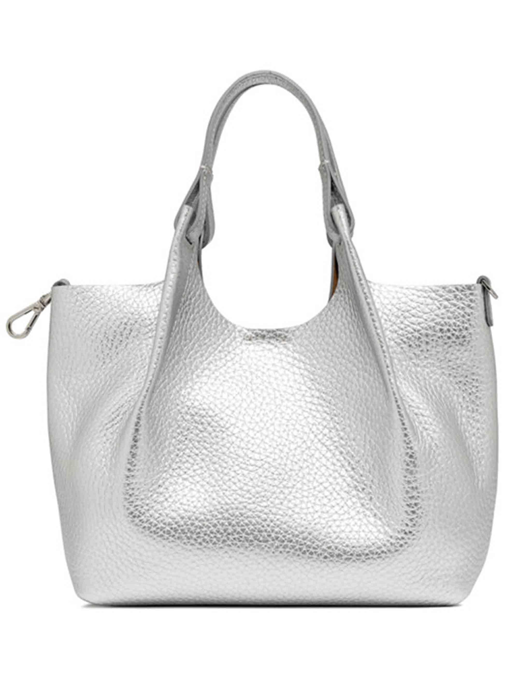 Borse donna Dua in pelle laminata argento con doppi manici e tracolla BS9719 RNGDBL T.U. 14369 Gianni Chiarini 