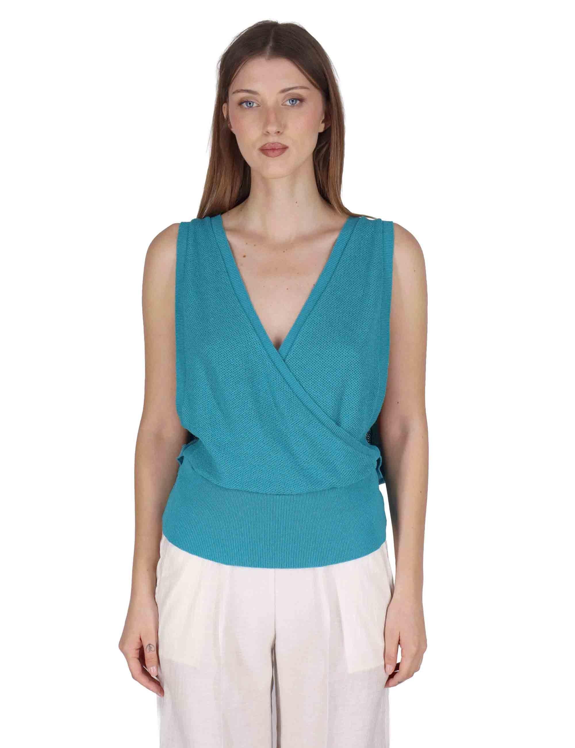 Top donna Wrap-Style Vest in cotone turchese incrociato JABKN0001-G090-1234 6005 Justmine 