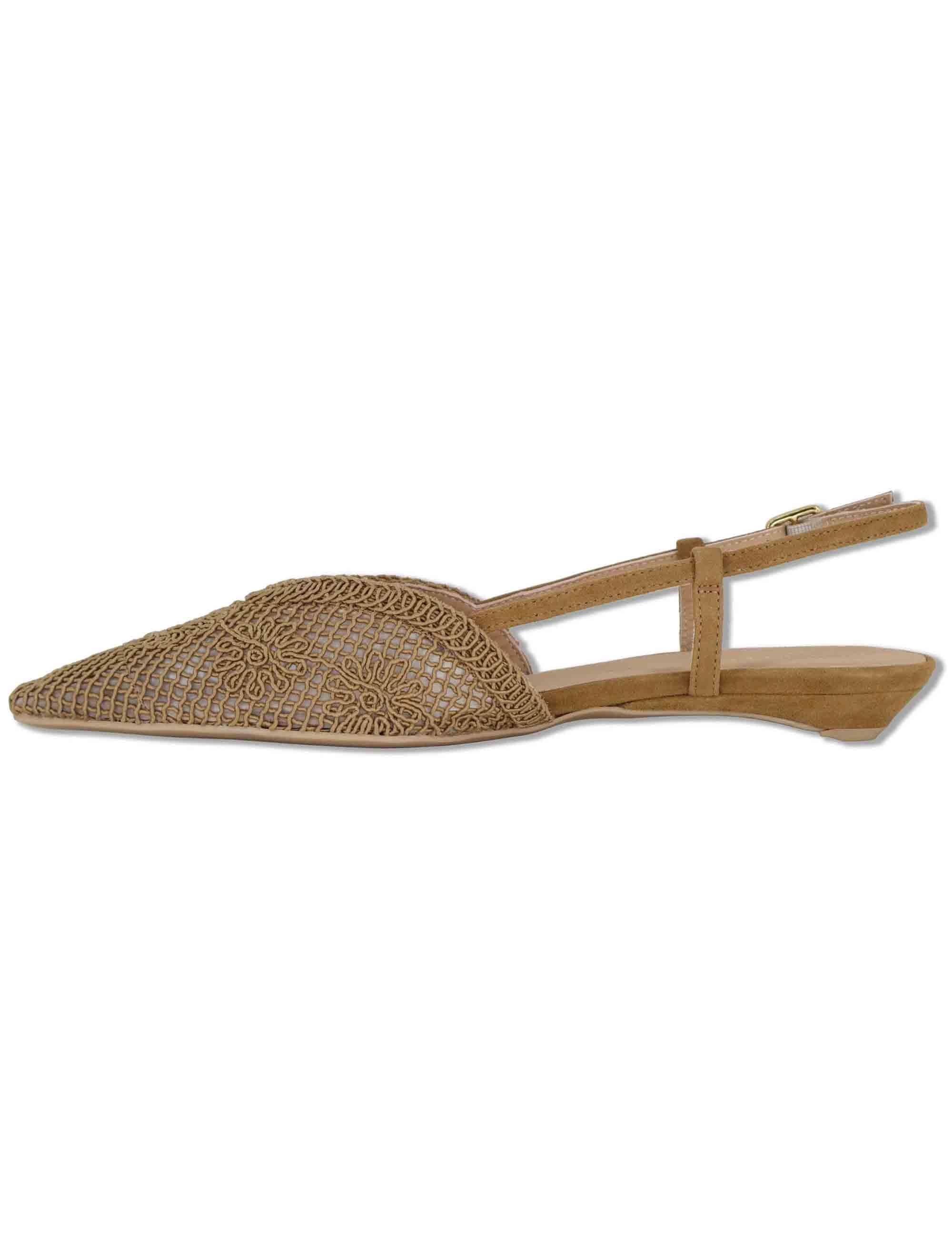 Decollete slingback donna in tessuto cuoio ricamato con tacco basso COTIS KS MISTRAL Unisa 