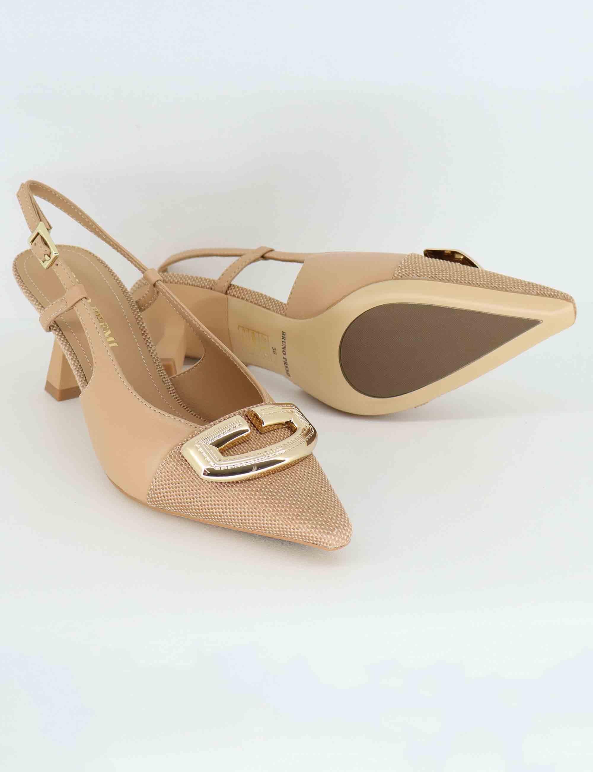 Slingback donna in pelle e tessuto beige con fibbia BL0401X 014 Bruno Premi 