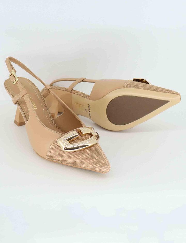 Slingback donna in pelle e tessuto beige con fibbia BL0401X 014 Bruno Premi 