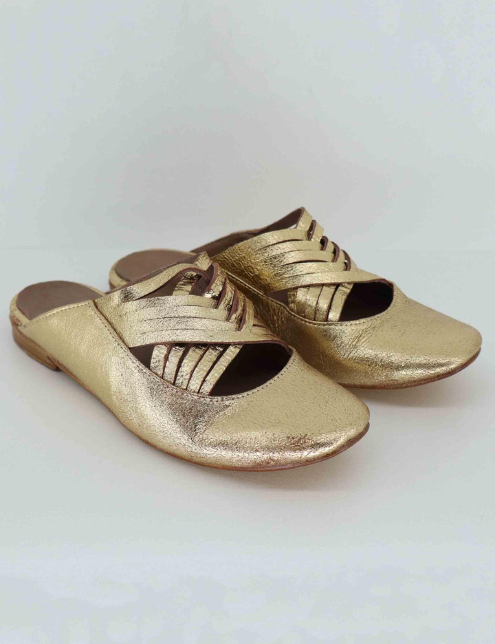 Mule donna in pelle laminta oro tacco basso 514150 075 Kudetà 