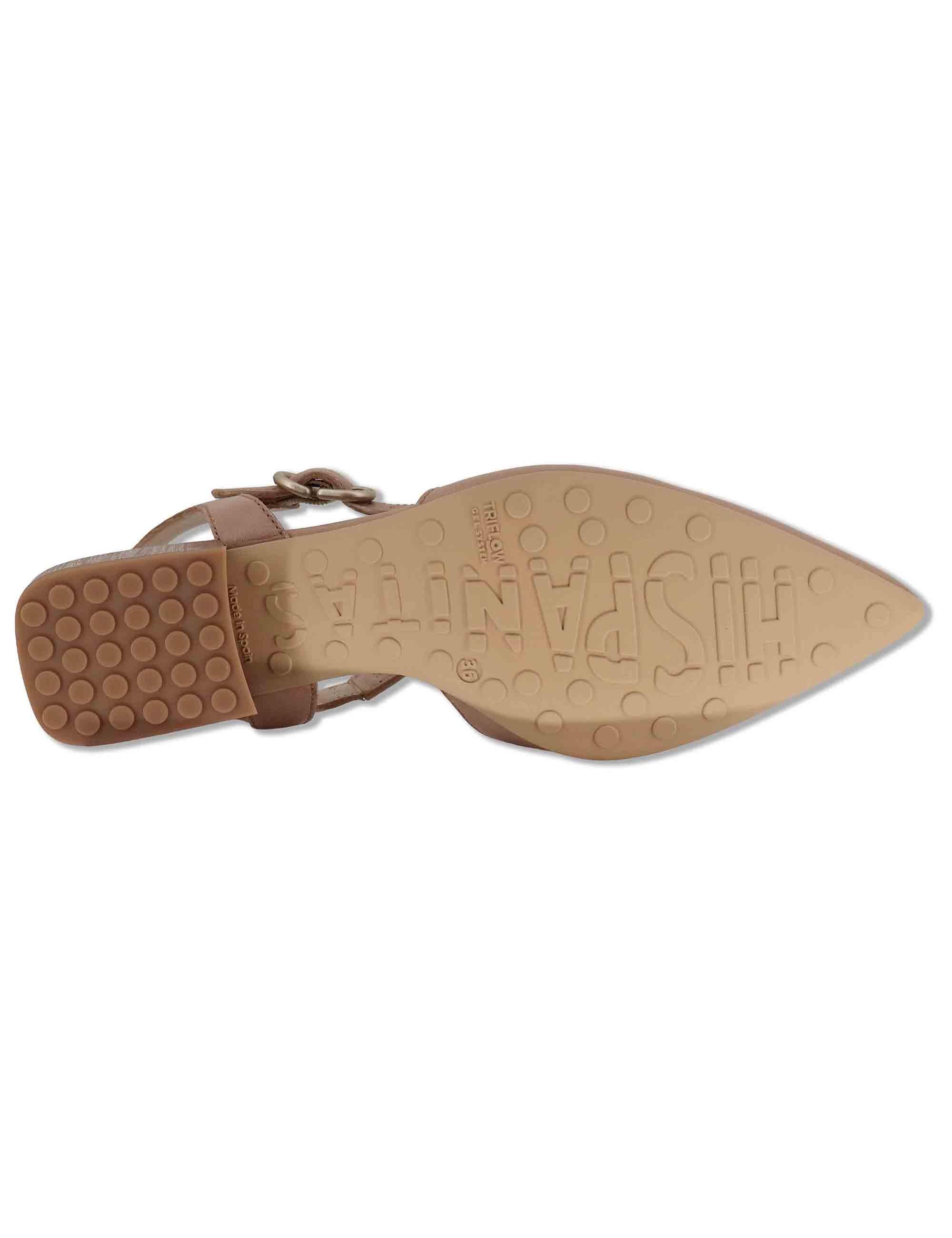 Decollete slingback donna in pelle cuoio con doppi cinturini e tacco basso HV264773 ALMOND Hispanitas 