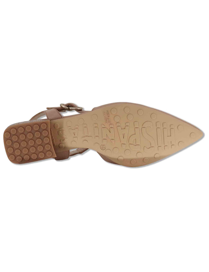 Decollete slingback donna in pelle cuoio con doppi cinturini e tacco basso HV264773 ALMOND Hispanitas 