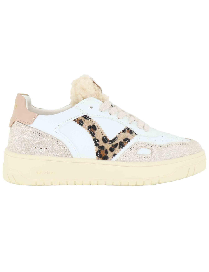 Sneakers donna in pelle bianca con logo animalier 1257124 Camel Victoria 