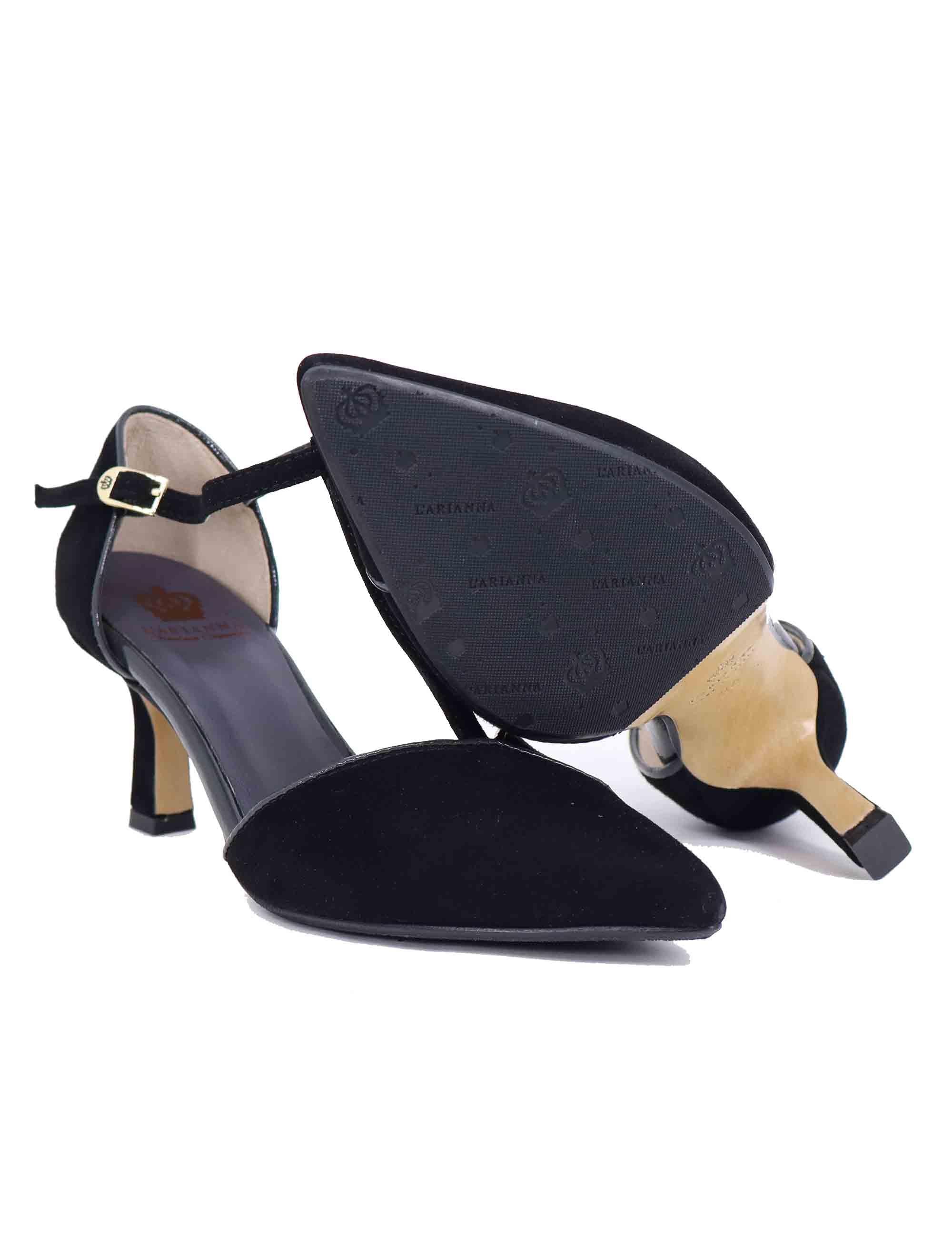 Mary Jane donna in camoscio nero tacco basso DE2413/RT 001 L'Arianna 