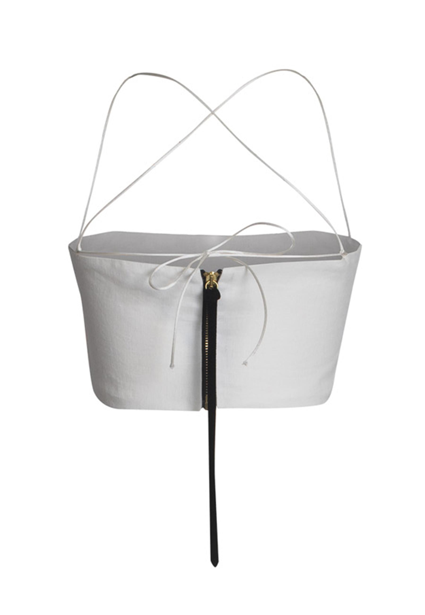 Top crop donna in lino bianco con spalline incrociate THE NIKI LINUM 001 Nineminutes 