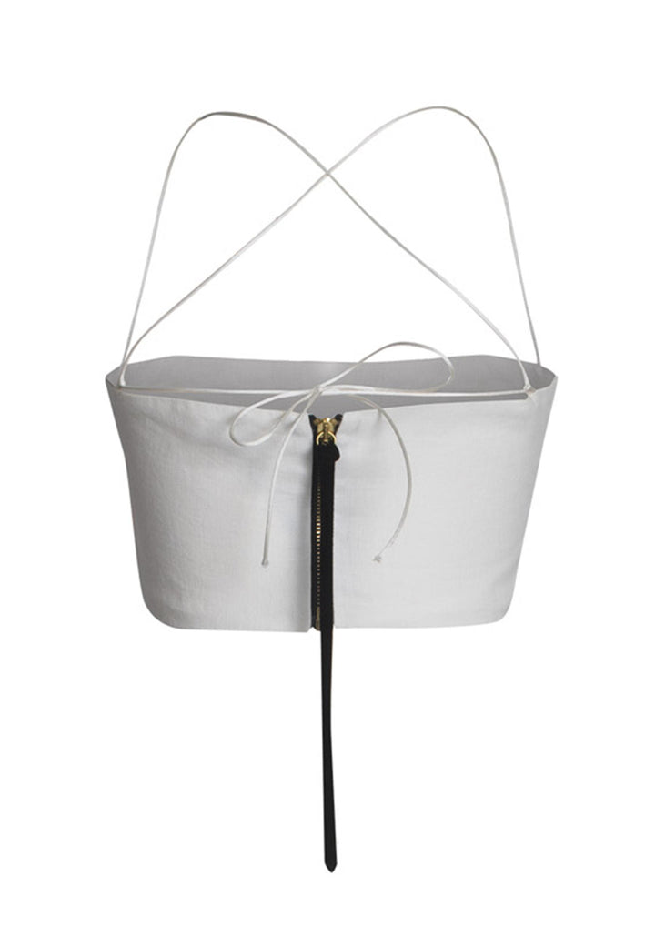 Top crop donna in lino bianco con spalline incrociate THE NIKI LINUM 001 Nineminutes 