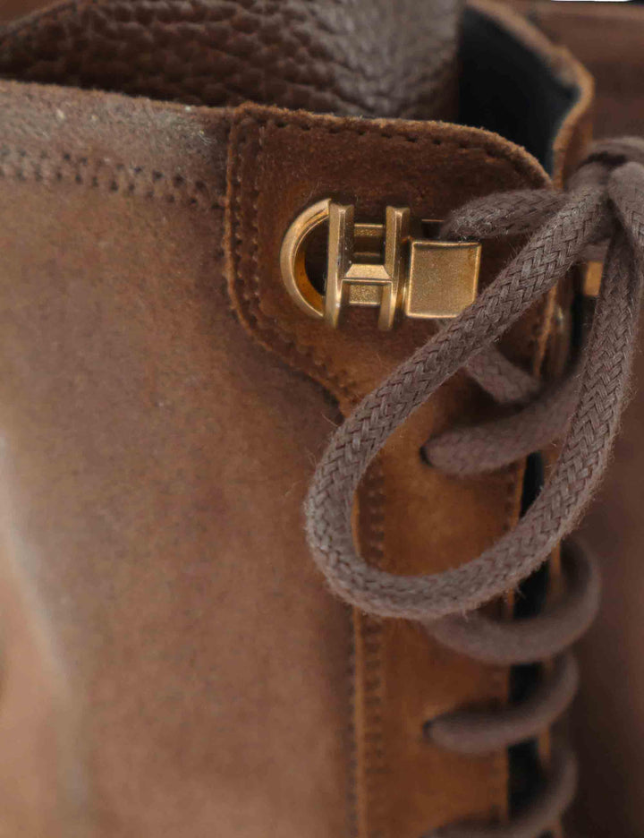 Stivaletti anfibi donna in pelle e tessuto marrone con suola carrarmato HI254234 C004 Hispanitas 